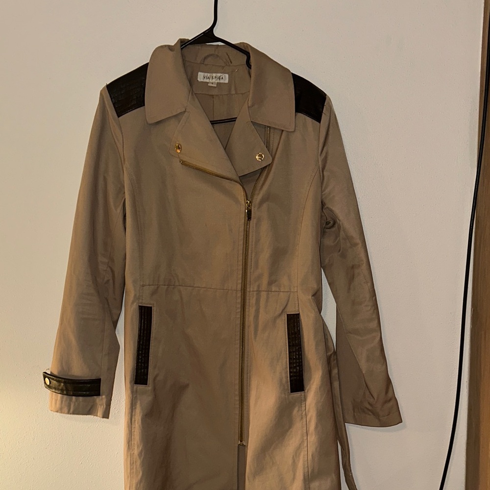 Via Spiga Tan Trench Coat with Black Details